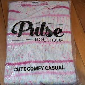 Pulse Pink and White Sweater Cardigan